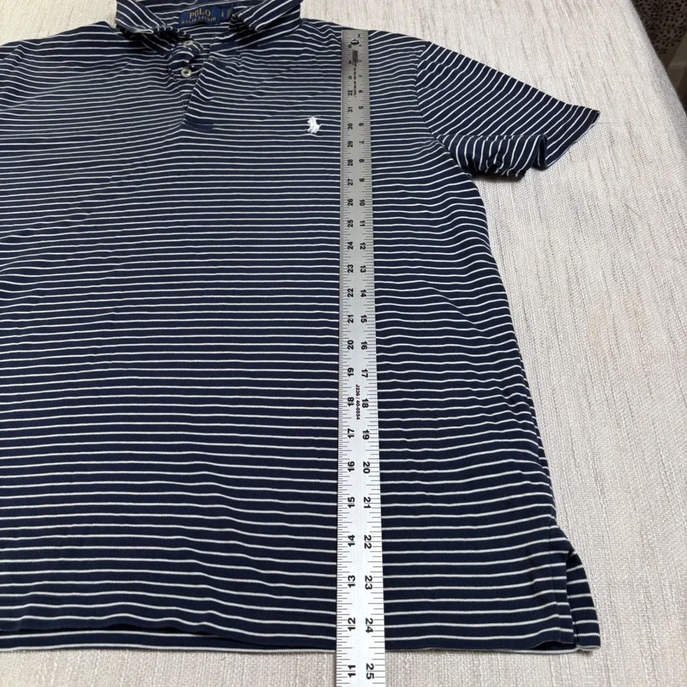Polo Ralph Lauren Mens Large Navy Blue White Striped Short Sleeve Polo Shirt L - Picture 6 of 8
